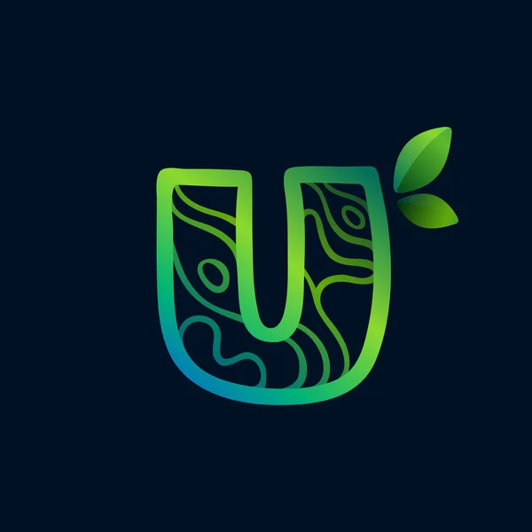 Letra Logo Con Patrón Ondas Ecológicas Icono Verde Vectorial Perfecto — Vector de stock