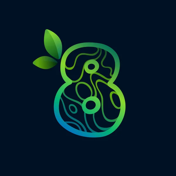 Nummer Acht Logo Met Eco Golven Patroon Perfect Vector Groen — Stockvector