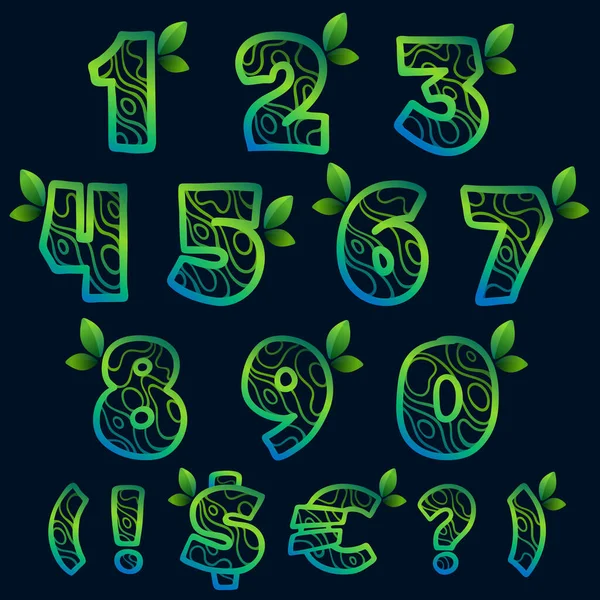Набор Чисел Знаки Пунктуации Рисунком Эко Волн Перфектный Векторный Зеленый — стоковый вектор