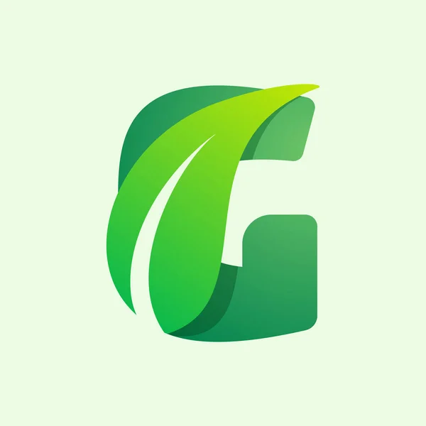 Logo Lettera Ecologia Con Foglia Verde Caratteri Vettoriali Etichette Agricole — Vettoriale Stock
