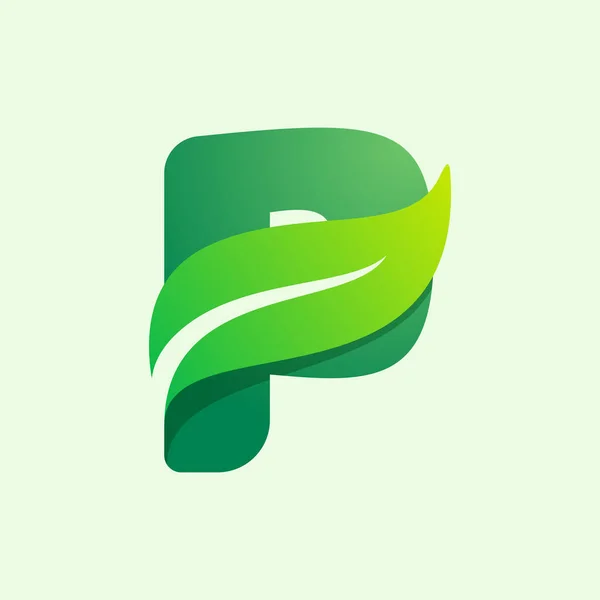 Ekologi Bokstav Logotyp Med Gröna Blad Vektor Typsnitt För Jordbruk — Stock vektor