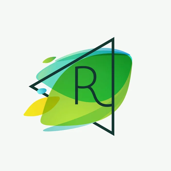 Bokstav Logotyp Triangeln Ram Gröna Blad Akvarell Bakgrund Vektor Ekologi — Stock vektor