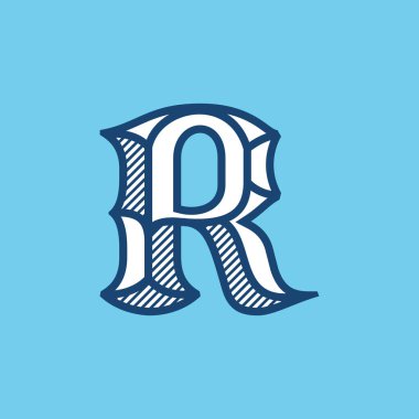 Dekoratif R harfi logosu. Alkol etiketlerinde, retro tarzı logolarda, sirk posterlerinde, lüks kimliklerde, vs. kullanmak için mükemmel bir yazı tipi..