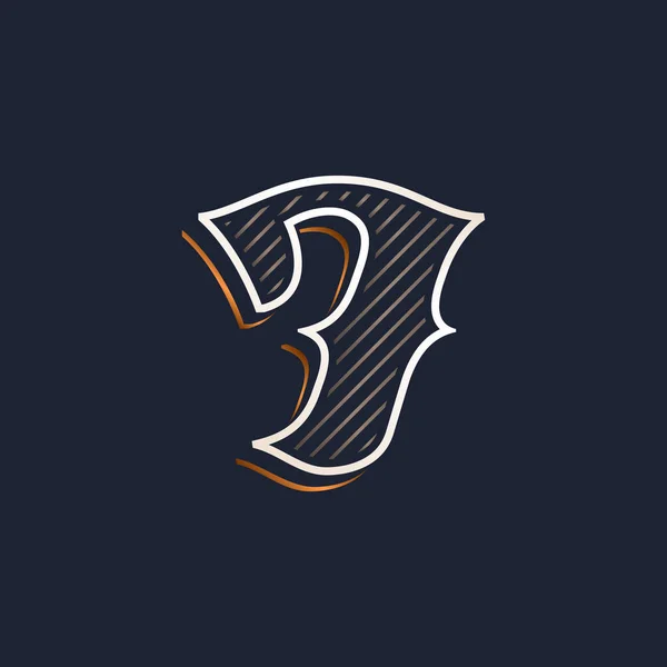 Logo Vintage Numero Sette Con Decorazione Linea Classico Lettering Serif — Vettoriale Stock