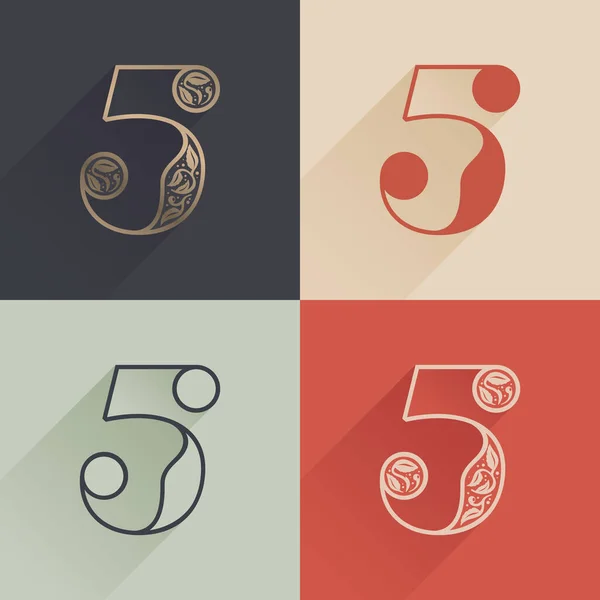 Класичний Логотип Номер Ять Прикрасою Преміум Класу Набір Шрифтів Серії — стоковий вектор