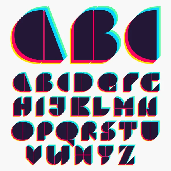 Alfabet Met Stereo Effect Levendige Glanzende Kleuren Lettertype Perfect Gebruiken — Stockvector