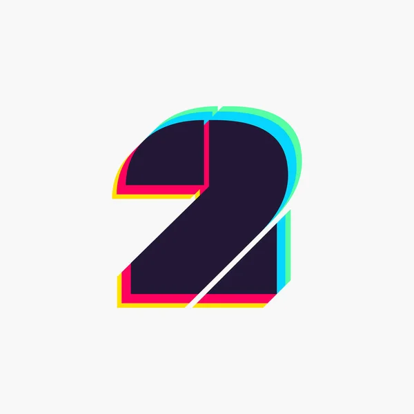Logo Nummer Zwei Mit Stereo Effekt Leuchtende Hochglanzfarben Schrift Perfekt — Stockvektor