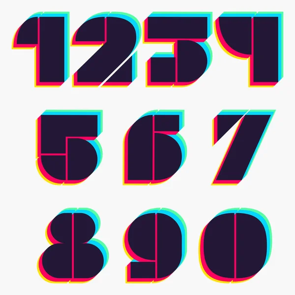 Zahlen Mit Stereo Effekt Leuchtende Hochglanzfarben Schrift Perfekt Für Jede — Stockvektor