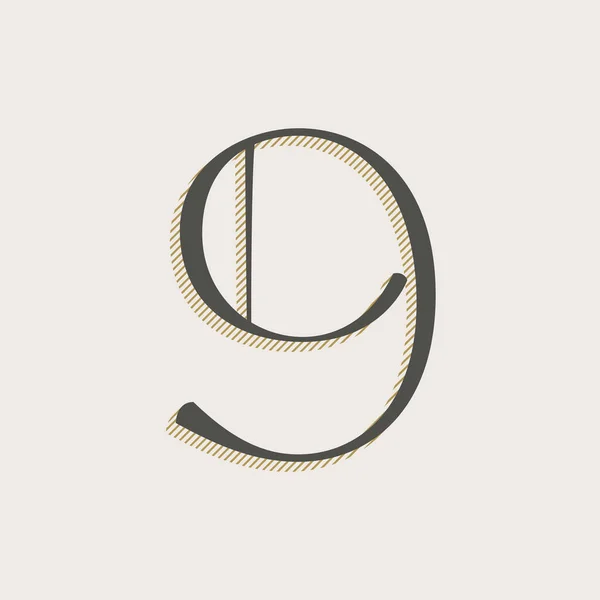 Κομψό Νούμερο Εννέα Serif Γραμματοσειρά Κλασσικό Λεπτό Στυλό Γράμματα Σκιές — Διανυσματικό Αρχείο