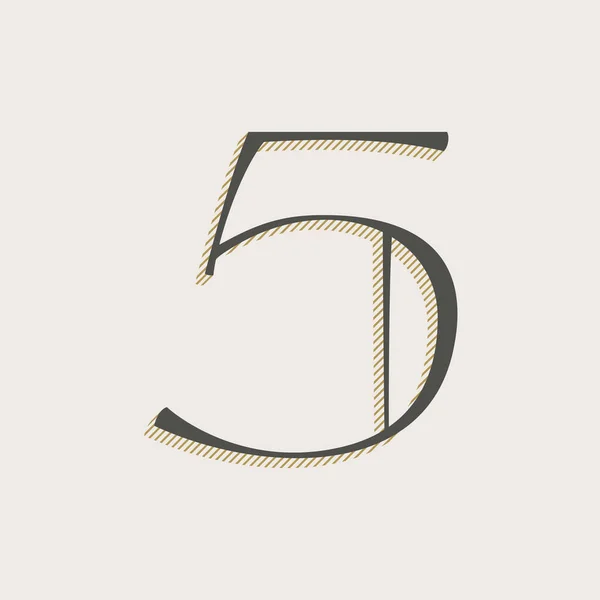 Κομψό Νούμερο Πέντε Serif Γραμματοσειρά Κλασσικό Λεπτό Στυλό Γράμματα Σκιές — Διανυσματικό Αρχείο
