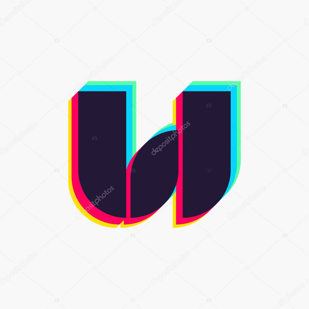 Letter W logo with stereo effect. Vibrant glossy colors font perfect to use in any disco labels, dj logos, electromusic posters, bright identity, etc.