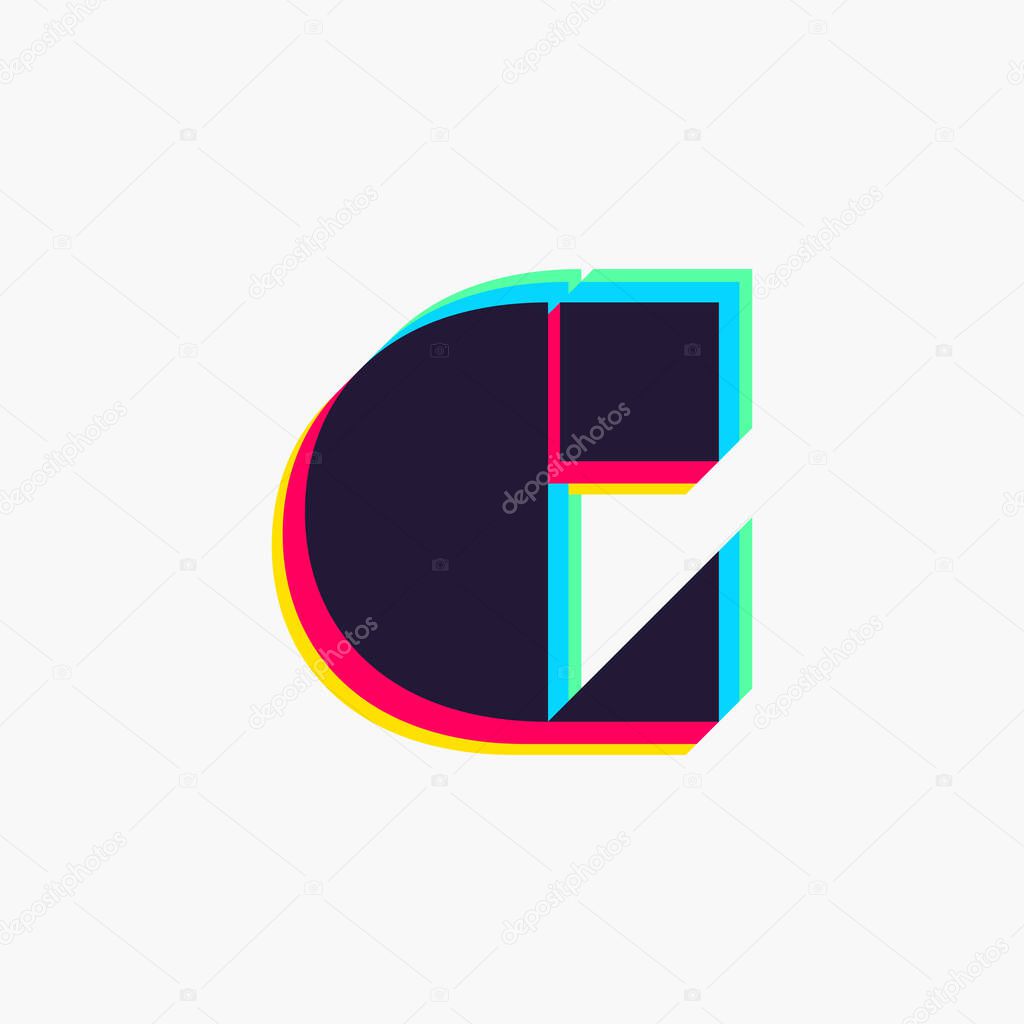 Letter C logo with stereo effect. Vibrant glossy colors font perfect to use in any disco labels, dj logos, electromusic posters, bright identity, etc.
