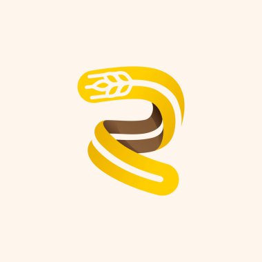 R harfi logosu ve negatif buğday. Doğal ürünler için fırın kimliği, rozetler veya amblemler için mükemmel vektör yazı tipi, vs..