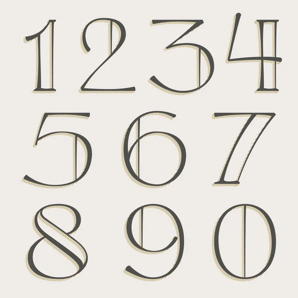 Elegant Alphabet Numbers Serif Set Classic Thin Pen Lettering Shadow — Stock Vector