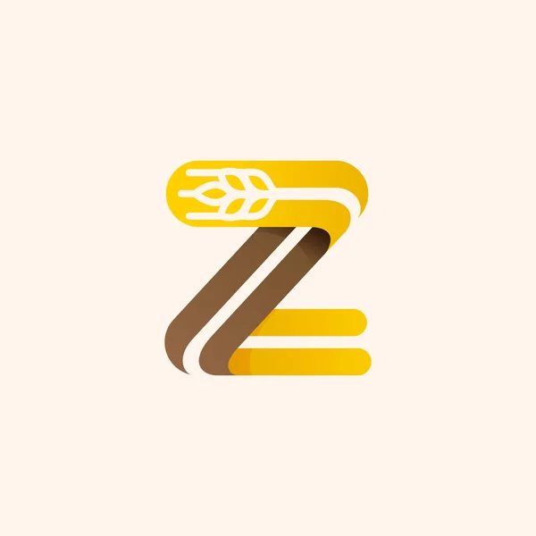 負のスペース小麦と文字Zのロゴ ベーカリーアイデンティティのための完璧なベクトルフォント 自然新鮮な製品のためのバッジやエンブレム — ストックベクタ