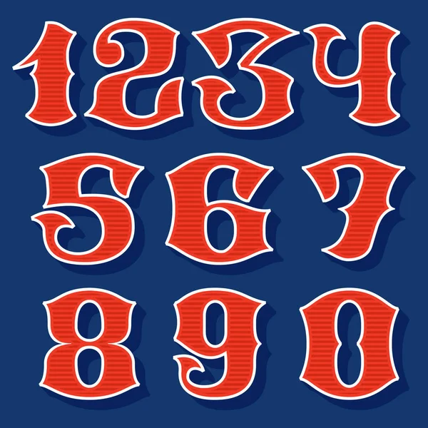 经典风格的运动服号码设置 复古字体完美适用于任何球队标签 棒球标志 大学海报 道具身份等 — 图库矢量图片