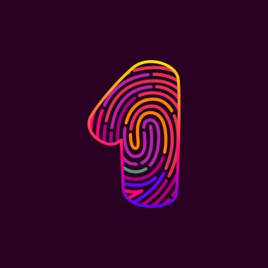Bir numaralı renkli parmak izi logosu. Kumarhane etiketleri, gece hayatı manşetleri, parlak posterler, dedektif kartları, biyometrik erişim vesaire için yazı tipi.