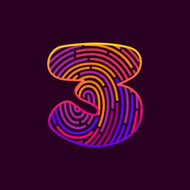 Üç numaralı parmak izi renkli logo. Kumarhane etiketleri, gece hayatı manşetleri, parlak posterler, dedektif kartları, biyometrik erişim vesaire için yazı tipi.