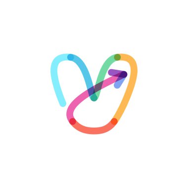 Gökkuşağı okundan yapılmış V harfi logosu. Bu yazı tipi bir multimedya şirketi reklamcılığı, bilgi grafikleri sanatı, renkli kimlik vs. için mükemmeldir..