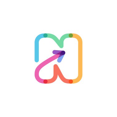 N harfi çizgi logosu gökkuşağı okundan yapılmış. Bu yazı tipi bir multimedya şirketi reklamcılığı, bilgi grafikleri sanatı, renkli kimlik vs. için mükemmeldir..