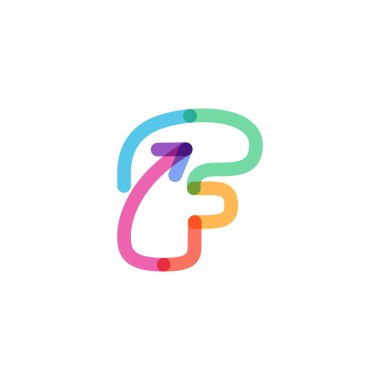 Gökkuşağı okundan yapılmış F harfi amblemi. Bu yazı tipi bir multimedya şirketi reklamcılığı, bilgi grafikleri sanatı, renkli kimlik vs. için mükemmeldir..