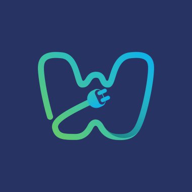 Kablodan yapılmış W harfi logosu. Enerji kimliği, şarj manşetleri, elektrikli araba posterleri vs. için vektör yazı tipi.