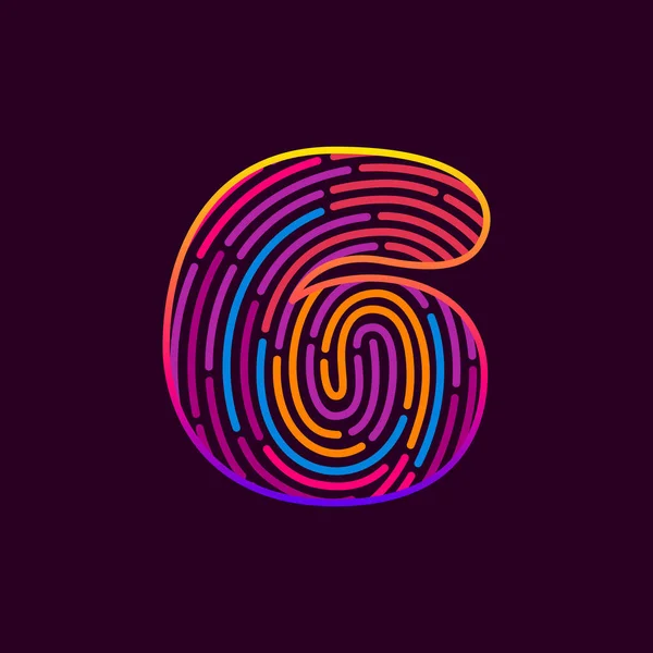 Number Six Fingerprint Colorful Logo Typeface Casino Labels Nightlife Headlines — Stock Vector