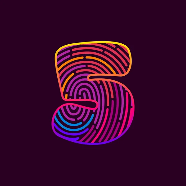Number Five Fingerprint Colorful Logo Typeface Casino Labels Nightlife Headlines — Stock Vector