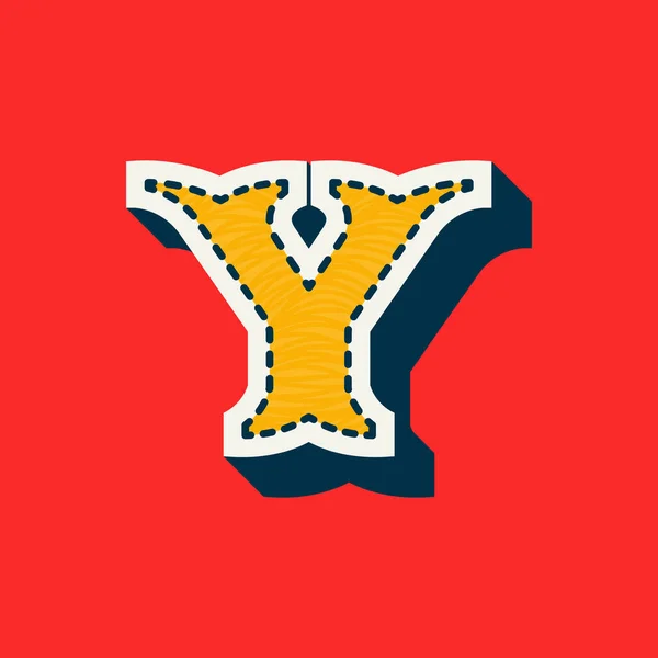 Y字母运动队标志在处理斜纹风格 大学制服 棒球冠军海报和老式篮球运动身份用绣花丝质字体 — 图库矢量图片