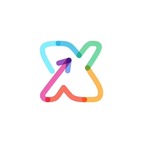虹の矢印で作られたX文字のラインロゴ このフォントは マルチメディア会社の広告 インフォグラフィックアート カラフルなアイデンティティなどに最適です — ストックベクタ