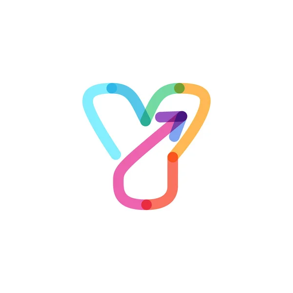 虹の矢印で作られたY文字の行のロゴ このフォントは マルチメディア会社の広告 インフォグラフィックアート カラフルなアイデンティティなどに最適です — ストックベクタ