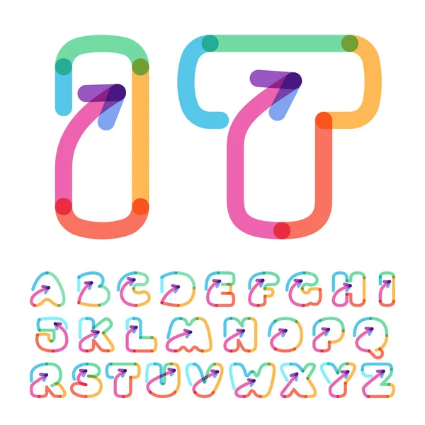 Linienalphabet Aus Einem Regenbogenpfeil Diese Schrift Ist Perfekt Für Ein — Stockvektor