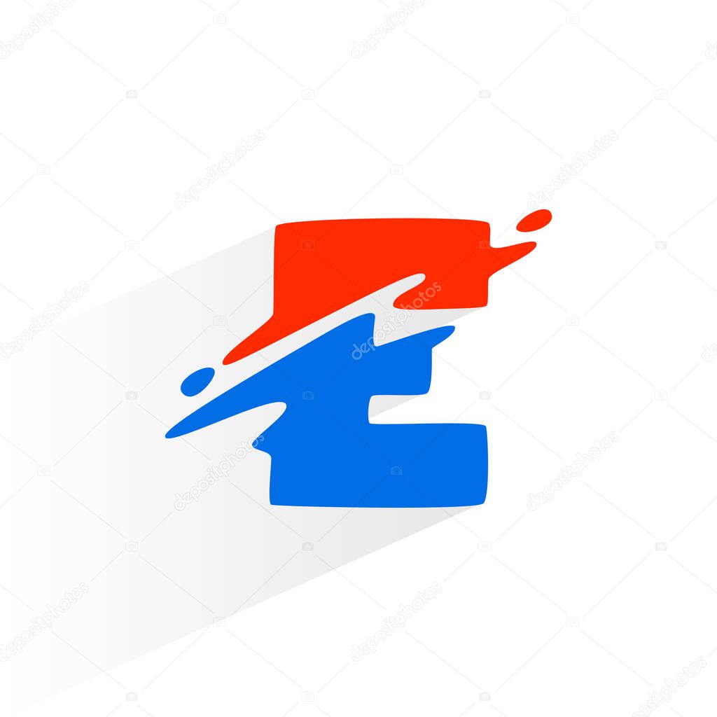 Letter E fast speed logo. Vector two part wave font for technology labels, game headlines, sport posters, etc.