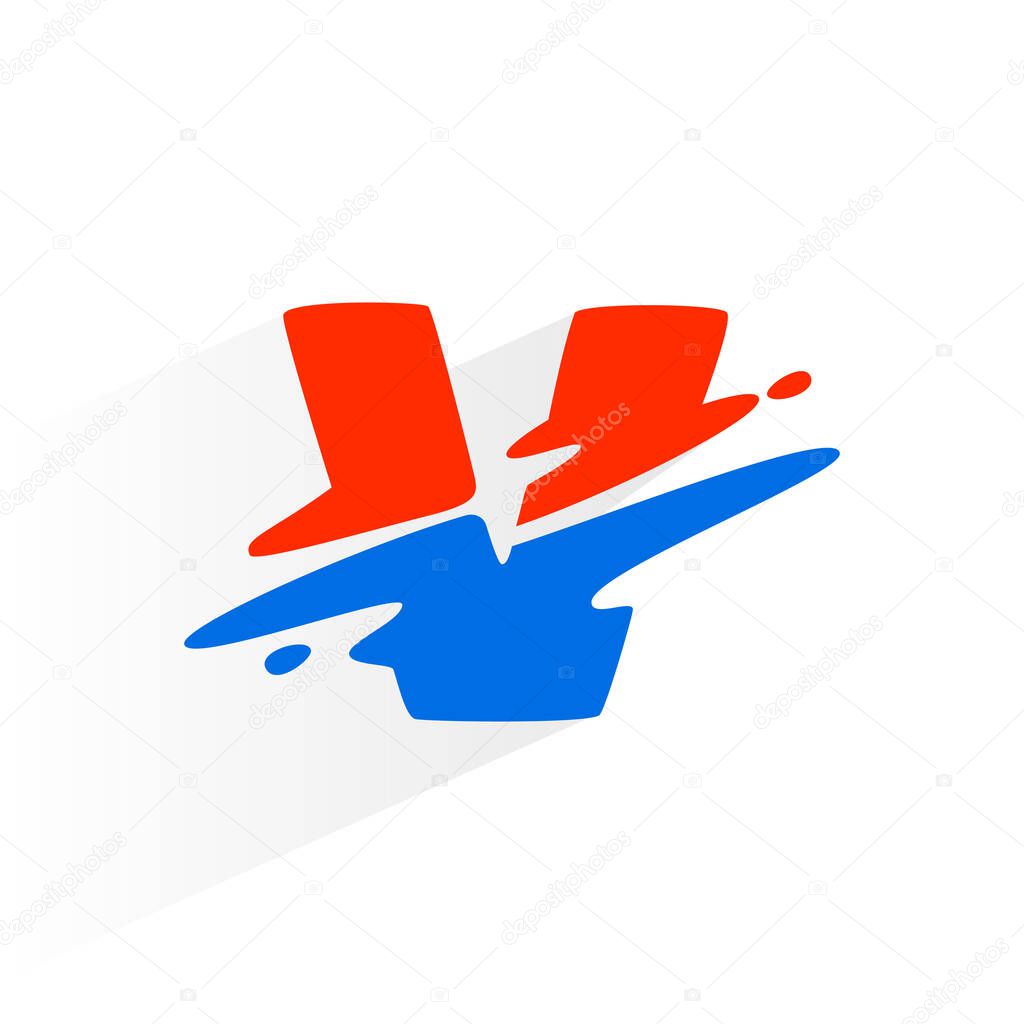 Letter V fast speed logo. Vector two part wave font for technology labels, game headlines, sport posters, etc.