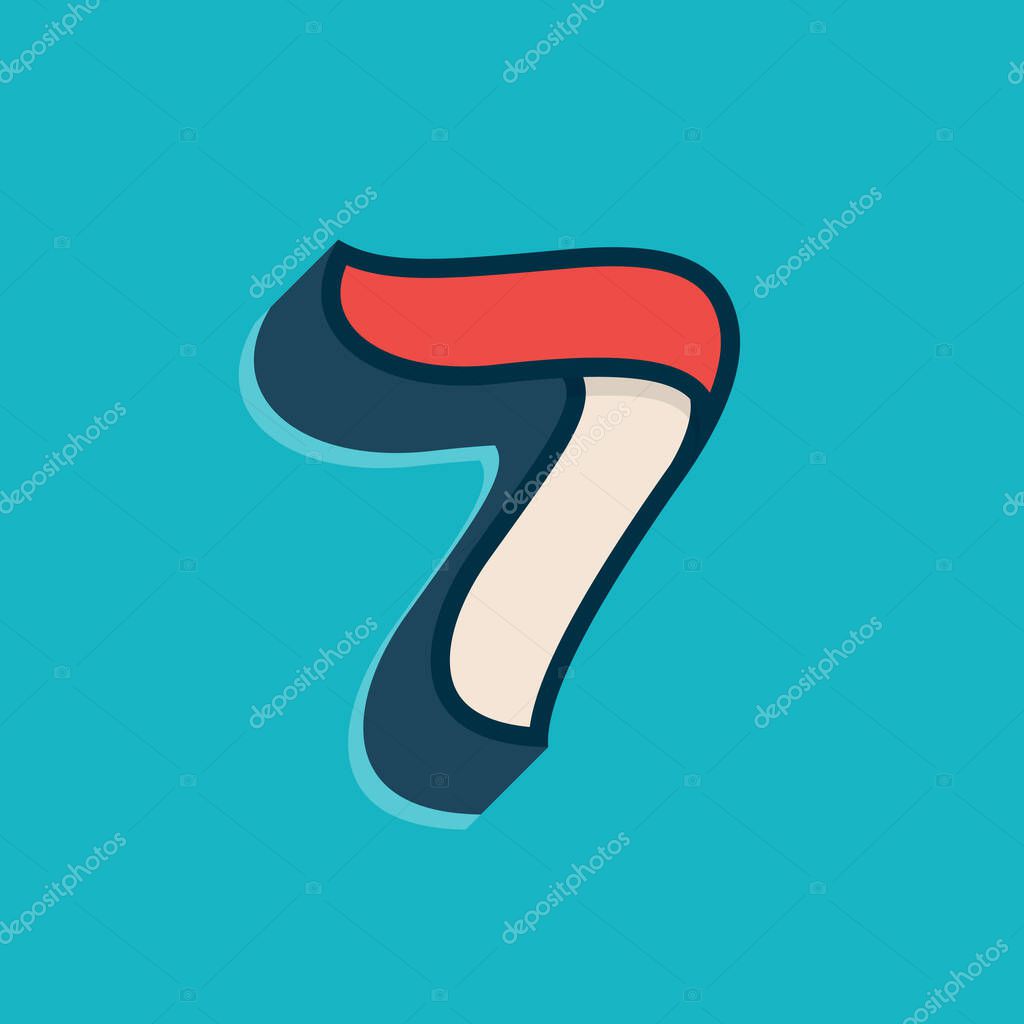 Number seven logo in classic sport style. This script font is perfect for a sportswear advertising, champions art, college team identity, etc.