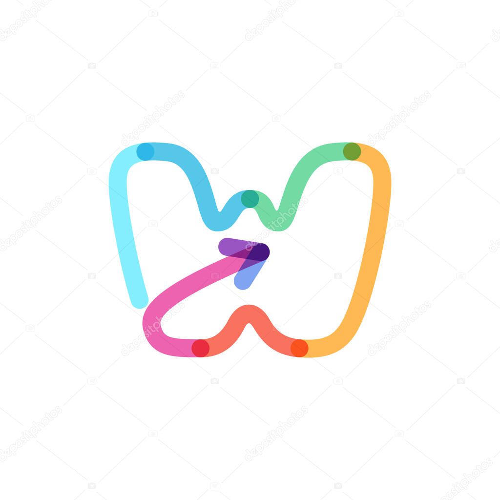 W letter line logo made of a rainbow arrow. This font is perfect for a multimedia company advertising, infographics art, colorful identity, etc.
