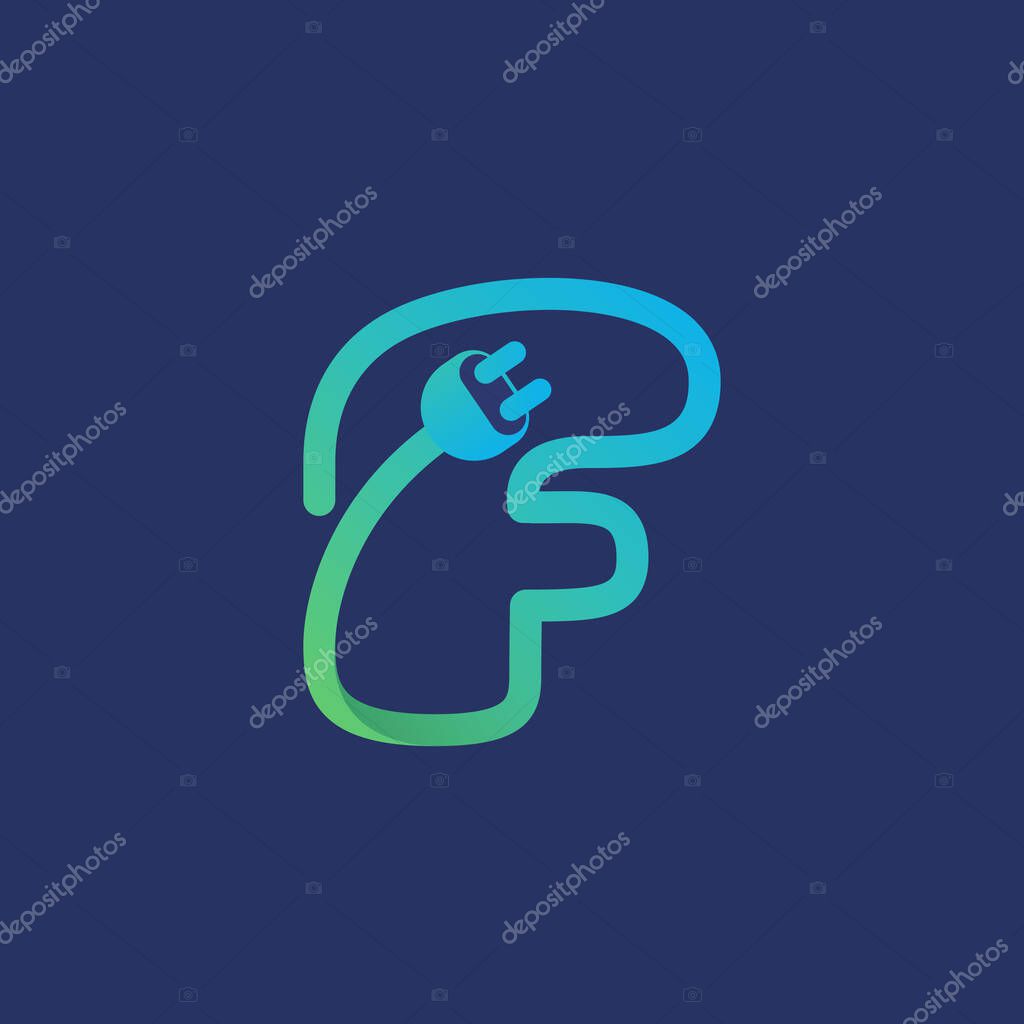 F letter logo made of plug cable. Vector typeface for energy identity, charging headlines, electric car posters etc.