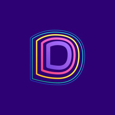Renkli D harfi logosu. Bu felçten yapılmış simge gece hayatı reklamları, kartografi sanatı, modem kimliği vs. için kullanılabilir.