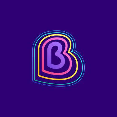 Renkli çizgi B harfi logosu. Bu felçten yapılmış simge gece hayatı reklamları, kartografi sanatı, modem kimliği vs. için kullanılabilir.