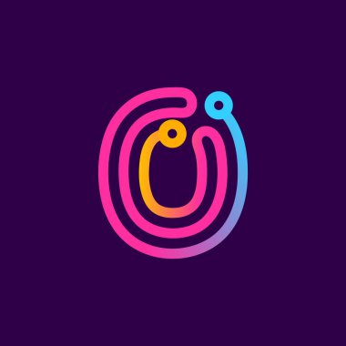 Elektrik telinden yapılmış çoklu renkli O harfi logosu. Bu yuvarlak çizgili simge teknoloji reklamları, lehim posterleri, enerji şirketi kimliği vs. için kullanılabilir..