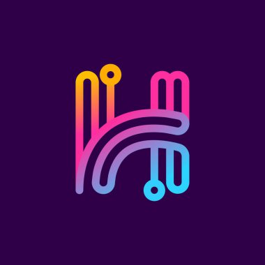 Elektrik telinden yapılmış çok renkli H harfi logosu. Bu yuvarlak çizgili simge teknoloji reklamları, lehim posterleri, enerji şirketi kimliği vs. için kullanılabilir..