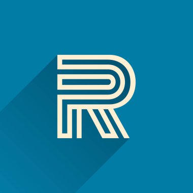 Üç paralel çizgiden oluşan Maze R harfi logosu. Düz vektör tasarımı yapboz reklamları, sağ seçim posteri, teknik kimlik vs. için kullanılabilir.