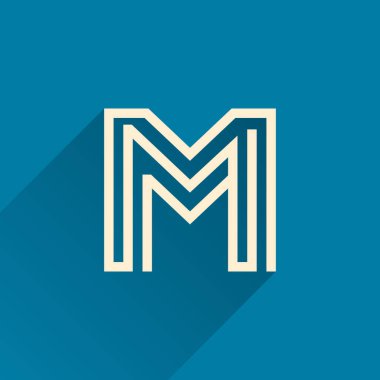 Üç paralel çizgiden oluşan Maze M harfi logosu. Düz vektör tasarımı yapboz reklamları, sağ seçim posteri, teknik kimlik vs. için kullanılabilir.