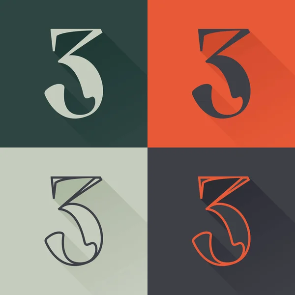 Classic Number Three Logo Set Renaissance Style Four Style Condensed — Stock Vector