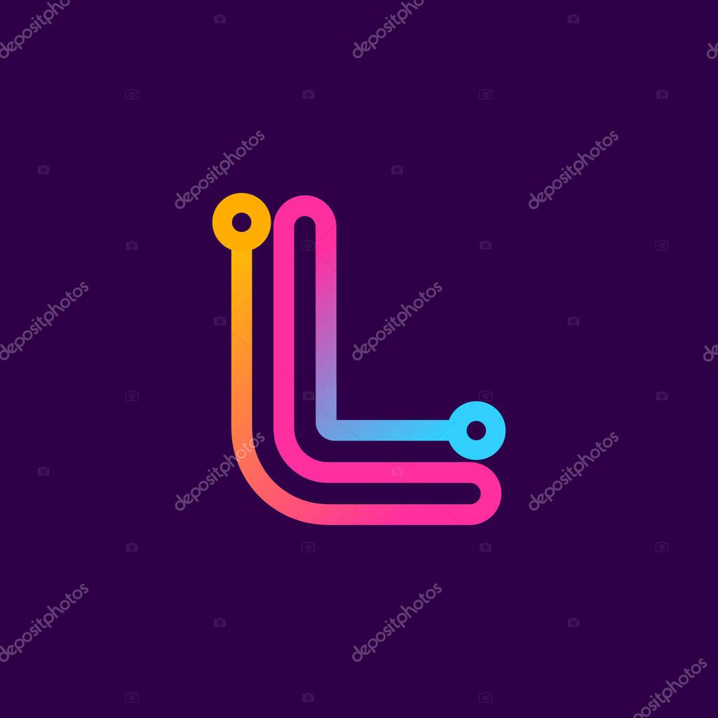 Multicolor L letter logo made of electric wire. This rounded striped icon can be used for tech ads, solder posters, energy company identity, etc.