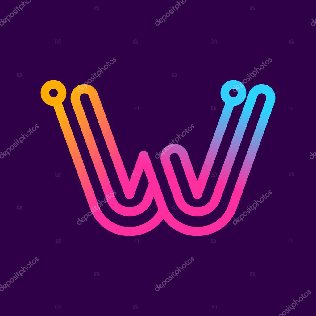 Multicolor W letter logo made of electric wire. This rounded striped icon can be used for tech ads, solder posters, energy company identity, etc.