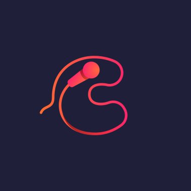 Mikrofon kablosundan yapılmış C harfi logosu. Bu simge bir müzik şirketi reklamı, neon ışığı, karaoke kimliği vb. için kullanılabilir..