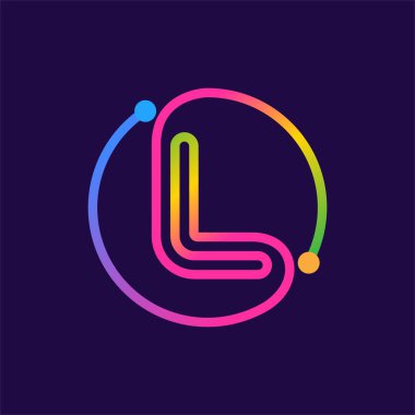 L harfi logosu daire şeklindeki devreden yapılmış. Çok renkli vektör tasarımı teknoloji reklamları, dijital poster, iletişim kimliği vs. için kullanılabilir.
