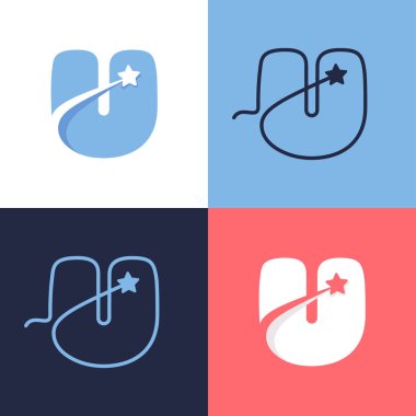 U harfi logosu kuyruklu yıldız kuyruğu ve negatif uzay yıldızı simgesinden oluşur. Enerji şirketi reklamcılığı, prim işareti, başarı kimliği vs. için mükemmel..