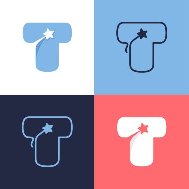 Kuyruklu yıldız kuyruğu ve negatif uzay yıldızı simgesinden oluşan T harfi logosu. Enerji şirketi reklamcılığı, prim işareti, başarı kimliği vs. için mükemmel..